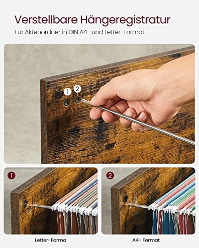 VASAGLE arkivskab, m. 3 skuffer, 1 hylde og hjul - rustik brun og sort spnplade