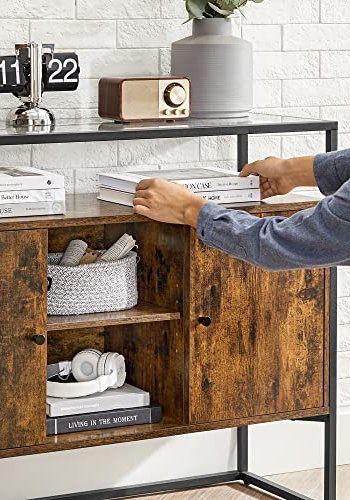 VASAGLE sknk, m. 2 lger og hylde - hrdet glas, rustik brun spnplade og sort stl