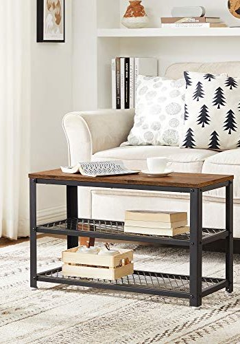 VASAGLE skohylde, m. 2 mesh-hylder - brun spnplade og sort stl