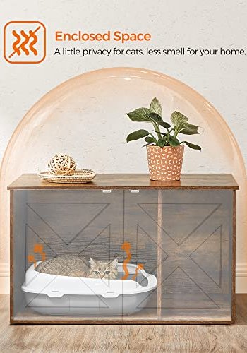 FEANDREA skab til kattebakke, m. 2 lger og 2 rum - rustik brun og sort spnplade