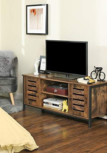 VASAGLE TV-bord, m. 2 lamellger og 1 hylde - rustik brun spnplade og sort stl (110x40)