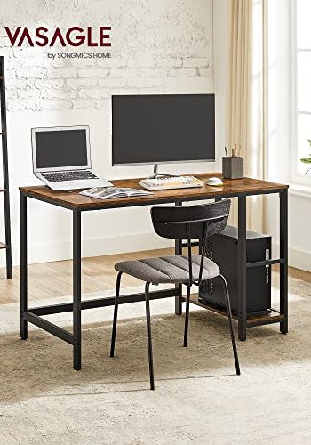 VASAGLE skrivebord, m. 2 hylder - rustik brun spnplade og sort stl (120x60)