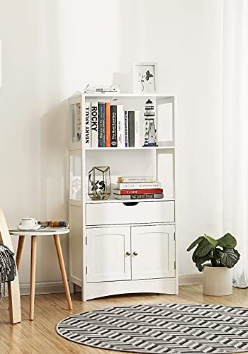 VASAGLE stort badevrelsesskab, m. 2 lger, 1 skuffe og 2 bne hylder - hvid MDF