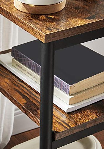 VASAGLE sidebord, m. 2 hylder, rektangulr - rustik brun spnplade og sort stl (34x30)