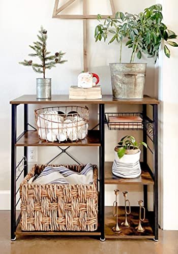 VASAGLE kkkenreol, m. 6 kroge, trdkurv og 5 hylder - rustik brun spnplade og sort stl