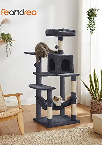 FEANDREA kradsetr, m. 5 niveauer, topplader, hule og hngekje - rggr plys, sisal og spnplade