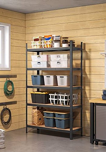 SONGMICS reol til redskabsrum, m. 5 hylder - natur MDF og sort stl