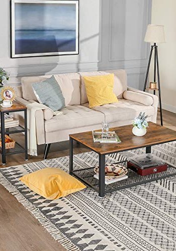 VASAGLE sidebord, m. 2 mesh-hylder, rektangulr - rustik brun spnplade og sort stl (60x30)