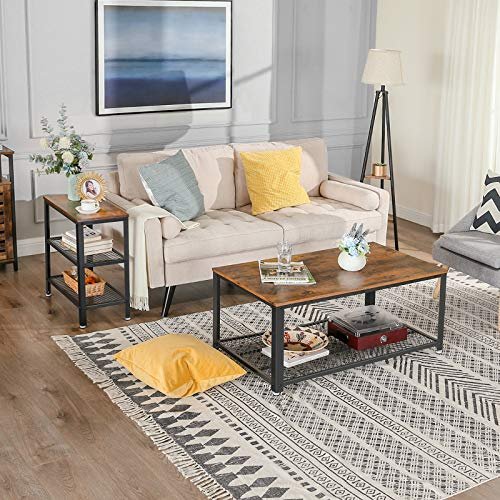 VASAGLE sidebord, m. 2 mesh-hylder, rektangulr - rustik brun spnplade og sort stl (60x30)