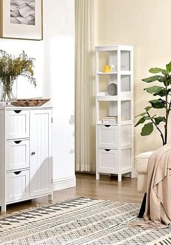 VASAGLE badevrelsesskab, m. 3 bne rum og 2 skuffer - hvid MDF