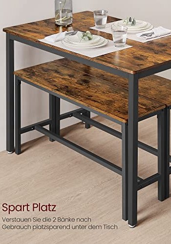 VASAGLE spisebord med 2 bnke - rustik brun spnplade og sort stl