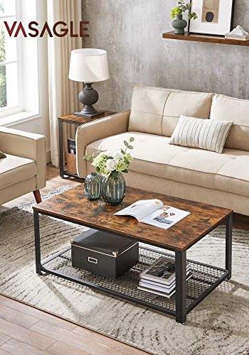 VASAGLE sofabord, m. 1 hylde, rektangulr - rustik brun spnplade og sort stl (60,2x106,2)