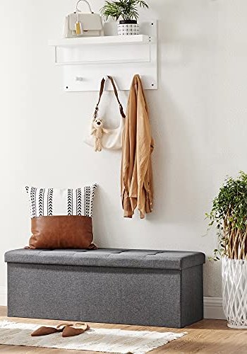 Songmics bnk, foldbar, m. lg og metalskillegitter - mrkegr imiteret linned (110x38)