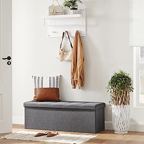 Songmics bnk, foldbar, m. lg og metalskillegitter - mrkegr imiteret linned (110x38)