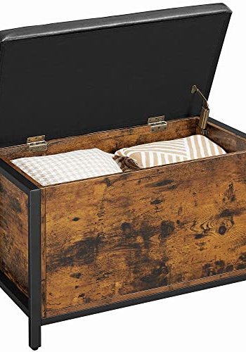 VASAGLE VASAGLE bnk, m. opbevaring - sort kunstlder og rustik brun spnplade (80x40)