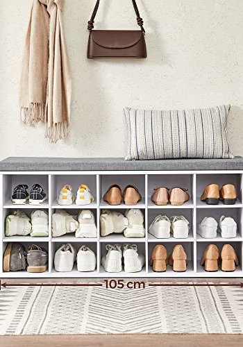 VASAGLE bnk, m. gr hynde og 15 rum til sko - hvid spnplade (105x30)