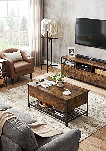 VASAGLE sofabord, m. klaplg og nethylde - rustik brun spnplade og sort stl (100x55)