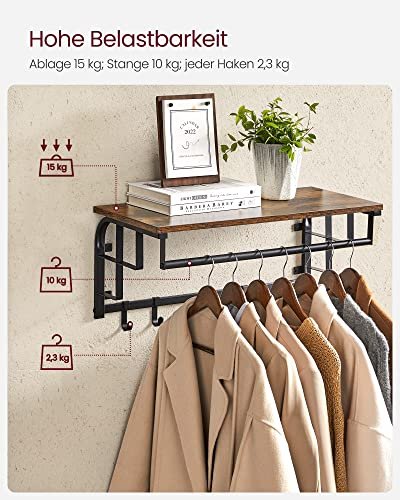 VASAGLE hattehylde, m. 5 knager og 1 bjlestang - brun spnplade og sort stl