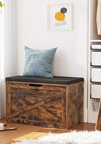 VASAGLE bnk, m. polstret sde og opbevaring - rustik brun spnplade (76x40)