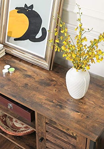 VASAGLE TV-bord, m. 2 lamellger og 1 hylde - rustik brun spnplade og sort stl (110x40)