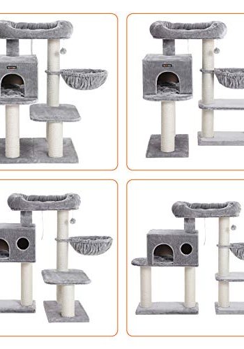 FEANDREA kradsetr, 4 niveauer, 1 liggestol, 1 hule, 1 pompon, 1 kurv - lysegr plys