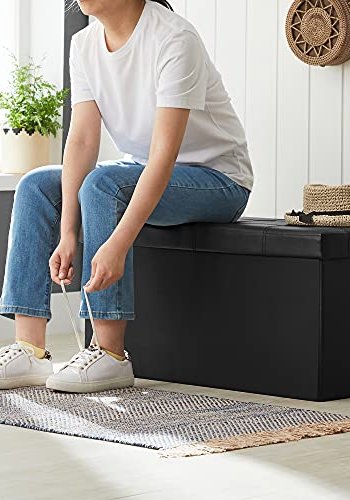 SONGMICS puf, rektangulr, foldbar, m. opbevaringsplads -  sort kunstlder (76x38)