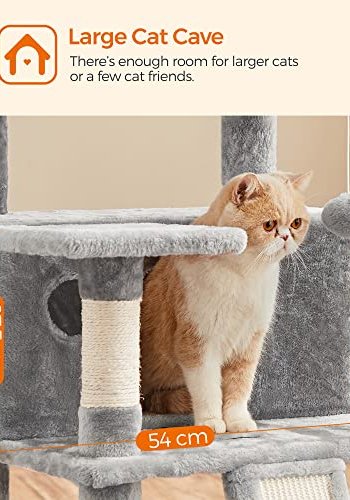 FEANDREA kradsetr, 5 niveauer, 3 platforme, 2 huler, 3 pomponer, 1 kurv - lysegr plys