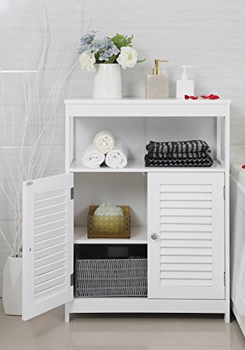 VASAGLE badevrelsesskab, m. 2 lamellger, 1 hylde og 1 rum - hvid MDF