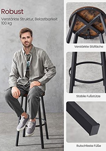 VASAGLE barstol, m. rygln og fodsttte - brun spnplade og sort stl (st med 2)