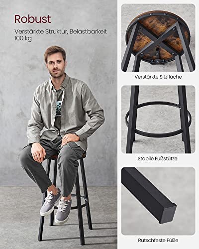 VASAGLE barstol, m. rygln og fodsttte - brun spnplade og sort stl (st med 2)