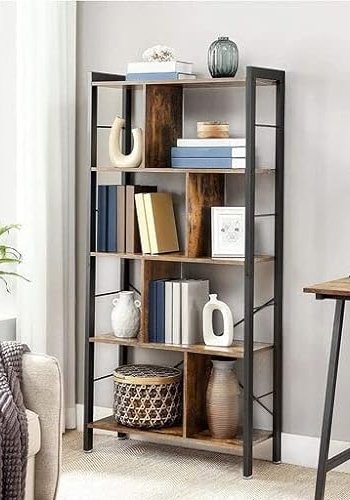 VASAGLE bogreol, m. 4 hylder - rustik brun spnplade og sort stl