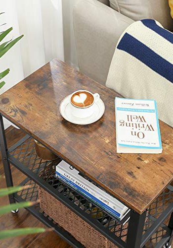 VASAGLE sidebord, m. 2 mesh-hylder, rektangulr - rustik brun spnplade og sort stl (60x30)