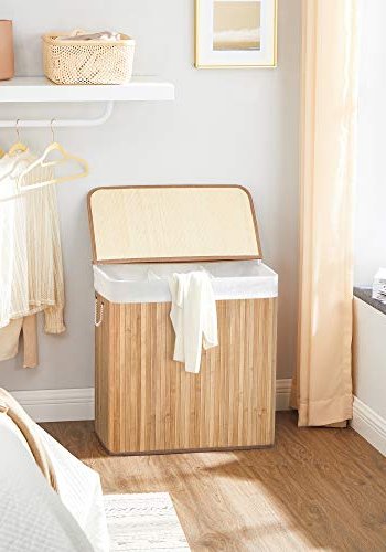 SONGMICS vasketjskurv, m, 3 sektioner, clip-on lg og hndtag - bomuld og natur bambus