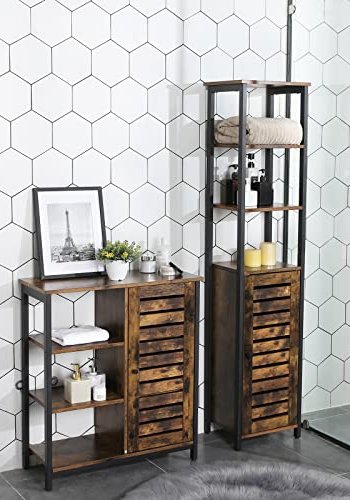 VASAGLE skab, m. 1 lamellge og 5 hylder - rustik brun spnplade og sort stl