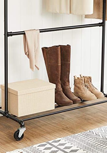 SONGMICS tjstativ, m. 2 bjlestnger, 1 hylde, hjul - sort stl