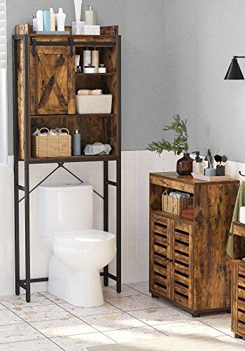 VASAGLE badevrelsesoverskab til vaskemaskine/toilet, m. 1 skydelge, 4 hylder - brun spnplade/stl