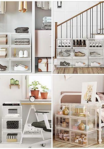 SONGMICS skoske, stabelbar, til UK strrelse 11 - klar plast (st med 3)