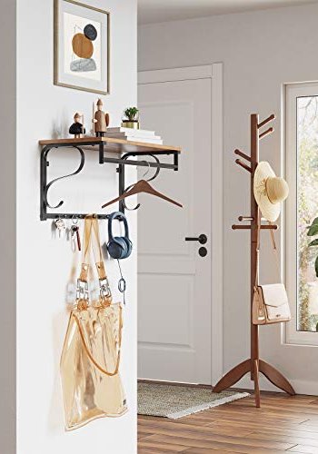 VASAGLE hattehylde, m. 5 knager og 1 bjlestang - brun spnplade og sort stl