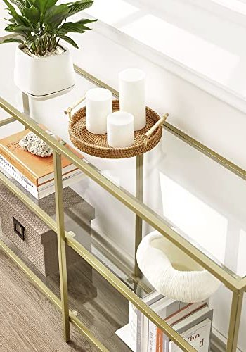 VASAGLE konsolbord, m. 2 hylder - hrdet glas og guld stl (130x30)
