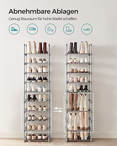 SONGMICS skohylde, m. 10 hylder - gr stl