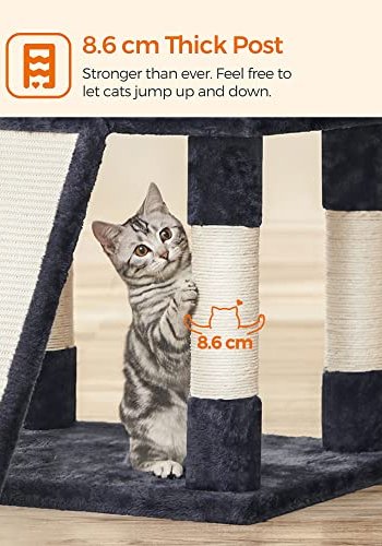 FEANDREA stor kradsetr, 5 niveauer, 3 platforme, 2 huler, 3 pomponer - rggr plys