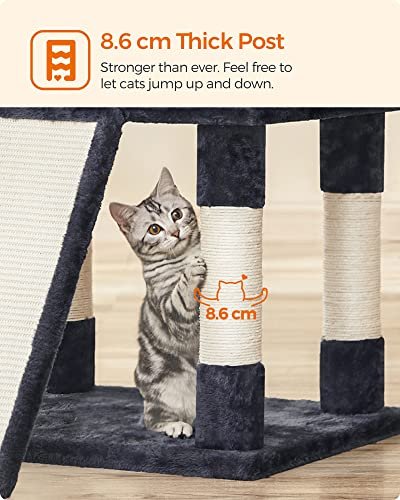 FEANDREA stor kradsetr, 5 niveauer, 3 platforme, 2 huler, 3 pomponer - rggr plys