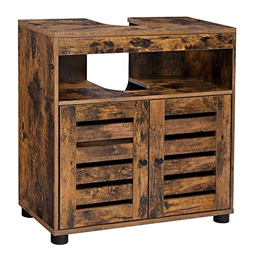 VASAGLE badevrelsesunderskab til vask, m. 2 jalousilger, 1 justerbar hylde, 1 rum - brun spnplade