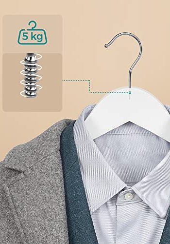 SONGMICS tjbjle, m. skulderhak, skridsikker buksestang, 360° drejelig krog - hvid tr (st med 20)