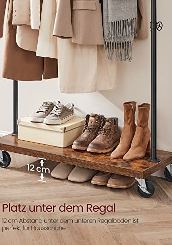 VASAGLE tjstativ, m. 1 hylde og hjul - brun spnplade og sort stl