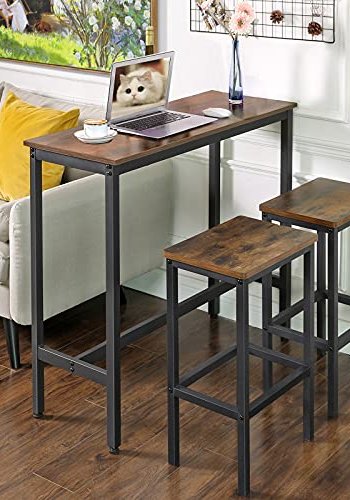 VASAGLE smalt barbord, rektangulr - rustik brun spnplade og sort stl (100x40)