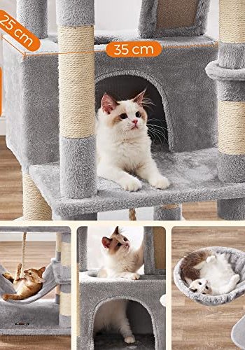 FEANDREA kradsetr, 5 niveauer, 2 stole, 2 huler, 1 kurv, 2 pomponer, 1 hngekje - lysegr plys