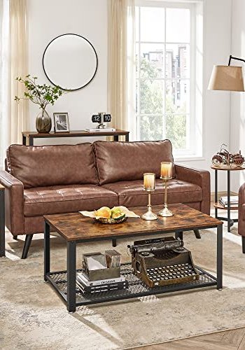 VASAGLE sofabord, m. 1 hylde, rektangulr - rustik brun spnplade og sort stl (60,2x106,2)