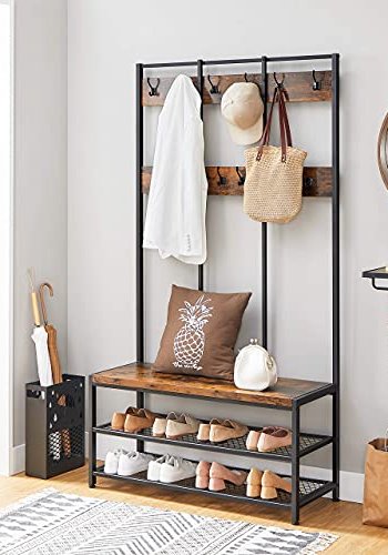 VASAGLE entréopstilling, m. 12 kroge, 3 hylder - brun spnplade og sort stl