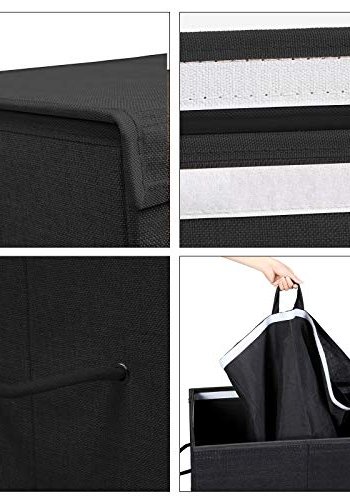 SONGMICS vasketjskurv, m. magnetisk lg, hndtag, sammenfoldelig, aftagelig liner bag - sort stof